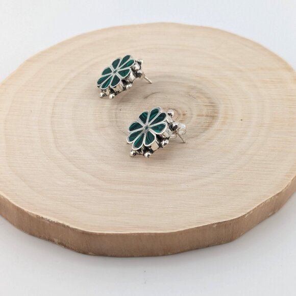 Handmade Zuni Hummingbird Inlay Multi Stone Dangle Earrings Native American ** - Picture 6 of 9